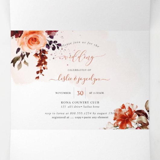 PixDezines Elegant Rustic H2 Herfst in Foliage Tri Drieluik Uitnodiging (Binnenkant midden)