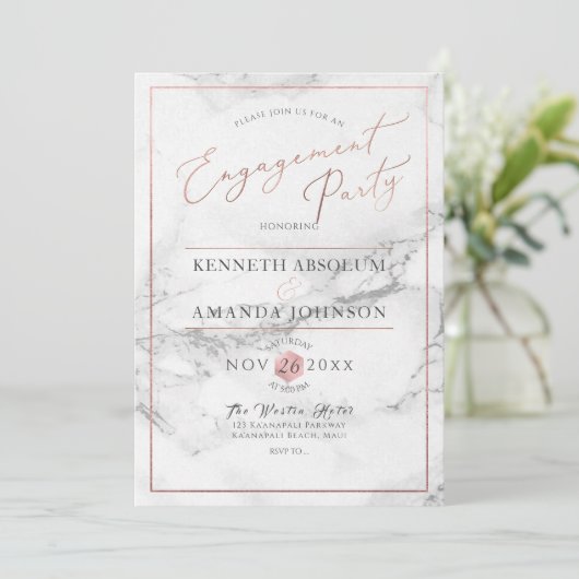 PixDezines Elegant Script, Marble+Faux Roos Gold Kaart (Staand voorkant)