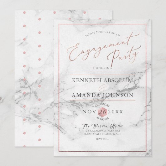 PixDezines Elegant Script, Marble+Faux Roos Gold Kaart (Voorkant / Achterkant)