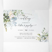 PixDezines Elegant Stof Blauw Eucalyptus Drieluik Uitnodiging (Binnenkant midden)