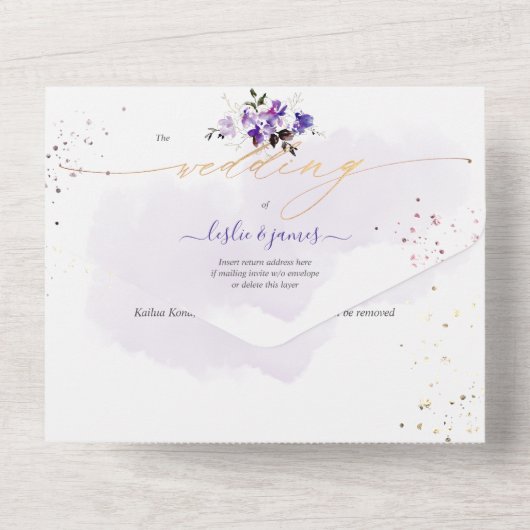 PixDezines Elegant Violet Paarse Sweetpeas All In One Uitnodiging (Achterkant)