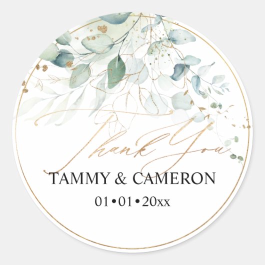 PixDezines Elegant Waterverf Greenery Eucalyptus Ronde Sticker (Voorkant)