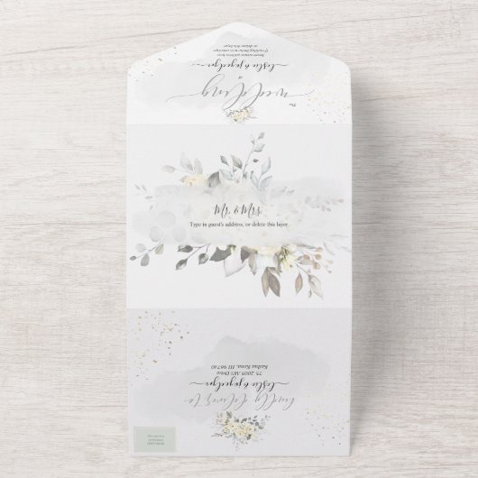 PixDezines Elegant White Flowers All In One Uitnodiging (Buitenkant)