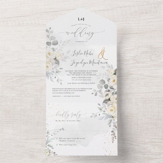 PixDezines Elegant White Flowers All In One Uitnodiging (Binnen)