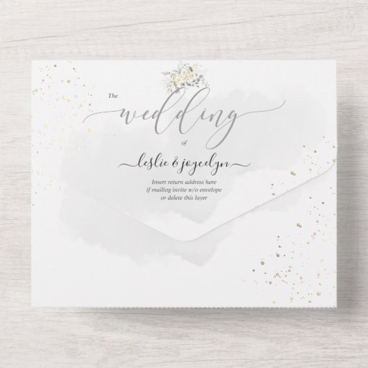 PixDezines Elegant White Flowers All In One Uitnodiging (Achterkant)