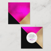 PixDezines Elegante Faux Gold Hot + Flashy Roze Sq Vierkante Visitekaartje (Voorkant / Achterkant)