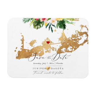 PixDezines Elegante Gouden Key West Kaart, doe-het Magneet