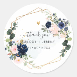 PixDezines Elegante H2 Blush Navy Bloemen Bedankt Ronde Sticker