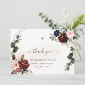 PixDezines Elegante H2 Burgundy Blush Navy Bloemen Bedankkaart (Staand voorkant)