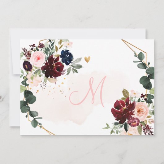 PixDezines Elegante H2 Burgundy Blush Navy Bloemen Bedankkaart (Achterkant)