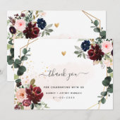 PixDezines Elegante H2 Burgundy Blush Navy Bloemen Bedankkaart (Voorkant / Achterkant)