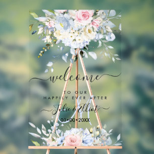 PixDezines Elegante Roze Blauwe Bloemen Acryl Bord