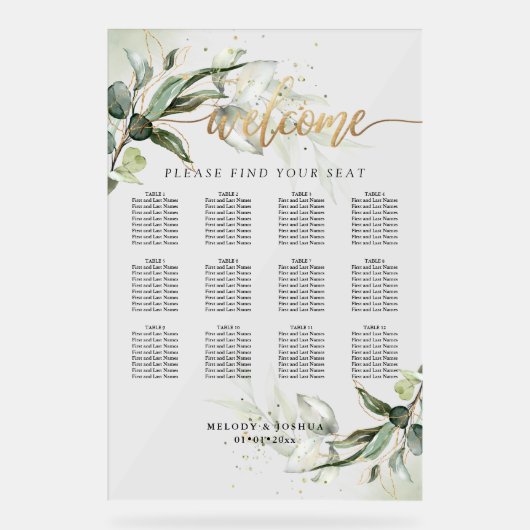 PixDezines Elegante Rustieke Eucalyptus Zitkaart Acryl Bord (Voorkant)