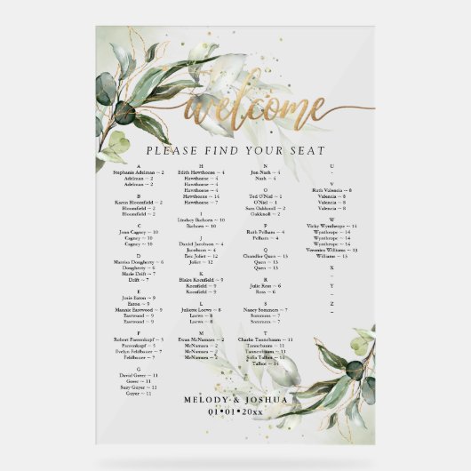 PixDezines Elegante Rustieke Eucalyptus Zitkaart Acryl Bord (Voorkant)