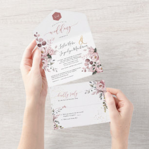PixDezines Elegante Stof Roze+Gom Eucalyptus All In One Uitnodiging