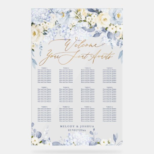 PixDezines Elegante Stoffige Blauwe Hyde Zitkaart Acryl Bord (Voorkant)