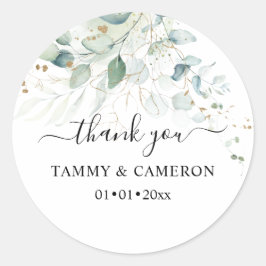 PixDezines Elegante Waterverf Groen Eucalyptus  Ronde Sticker