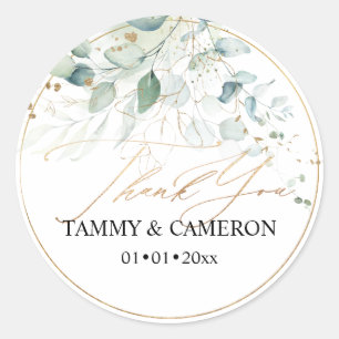PixDezines Elegante Waterverf Groen Eucalyptus Ronde Sticker