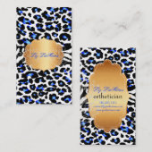 PixDezines elektrische blauwe cheetah+zebra Visitekaartje (Voorkant / Achterkant)