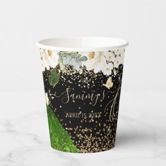 PixDezines Emerald Green Quinceanera Dress Paper  Papieren Bekers (Links)