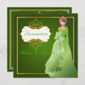 PixDezines Emerald Tiara/Gwn Quinceañera Kaart (Voorkant / Achterkant)