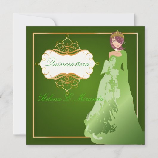 PixDezines Emerald Tiara/Gwn Quinceañera Kaart (Voorkant)