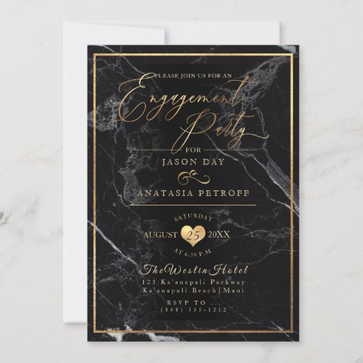PixDezines Engagement Party Marble/Faux Gold Kaart (Voorkant)