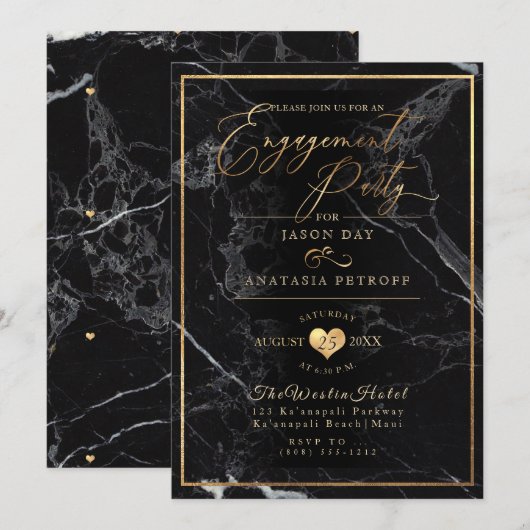 PixDezines Engagement Party Marble/Faux Gold Kaart (Voorkant / Achterkant)
