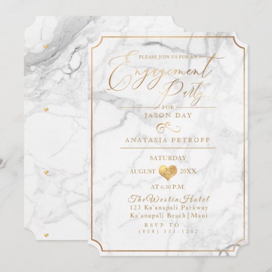 PixDezines Engagement Party Marble/Faux Gold Kaart (Voorkant / Achterkant)