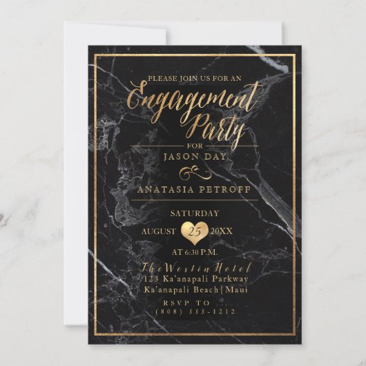 PixDezines Engagement Party Marble/Faux Gold Kaart (Voorkant)