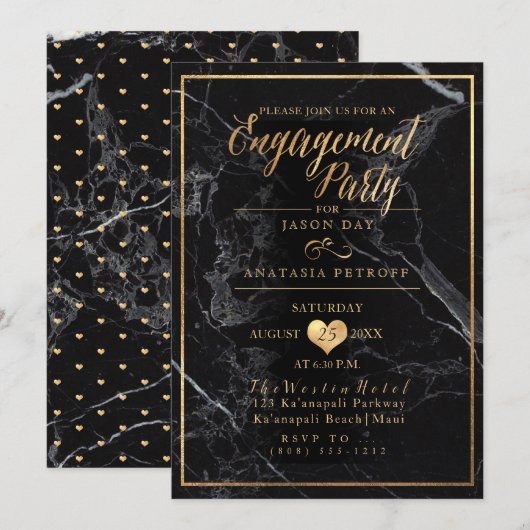 PixDezines Engagement Party Marble/Faux Gold Kaart (Voorkant / Achterkant)