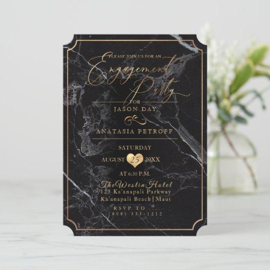 PixDezines Engagement Party Marble/Faux Gold Kaart (Staand voorkant)