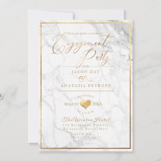 PixDezines Engagement Party Marble/Faux Gold Kaart (Voorkant)