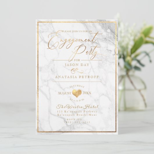 PixDezines Engagement Party Marble/Faux Gold Kaart (Staand voorkant)