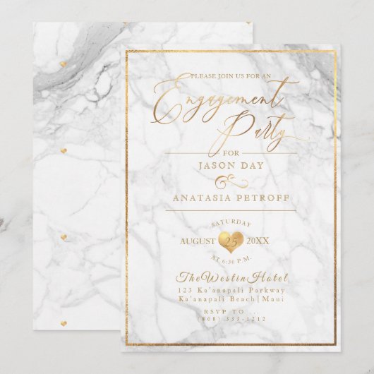 PixDezines Engagement Party Marble/Faux Gold Kaart (Voorkant / Achterkant)