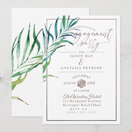 PixDezines Engagement Party Palm Fronds+Honingraat Kaart (Voorkant / Achterkant)