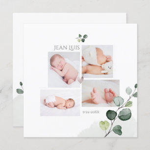 PixDezines Eucalyptus Simple Birth Notice Kaart