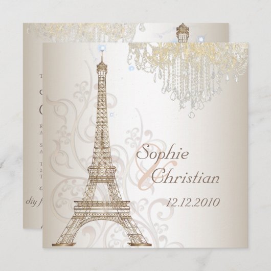 PixDezines Faux Bronze Eiffeltoren/Luhandelier Kaart (Voorkant / Achterkant)