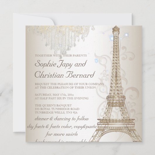 PixDezines Faux Bronze Eiffeltoren/Luhandelier Kaart (Achterkant)