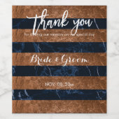 PixDezines Faux Broze/Blauw Marmer Strepen Wijn Etiket (Enkel label)