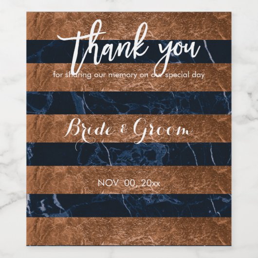 PixDezines Faux Broze/Blauw Marmer Strepen Wijn Etiket (Enkel label)