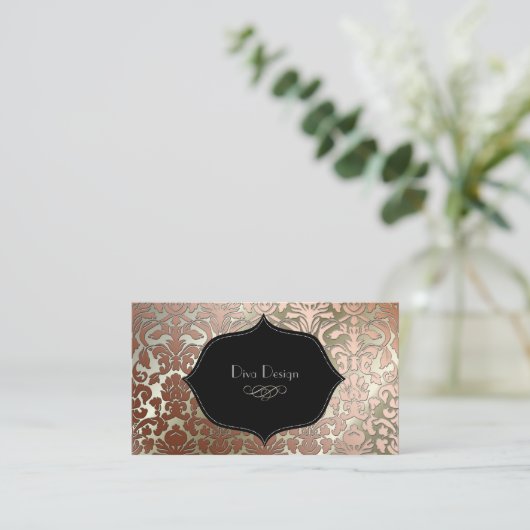 PixDezines Faux Copper Flora Damask/diy background Visitekaartje (Staand voorkant)