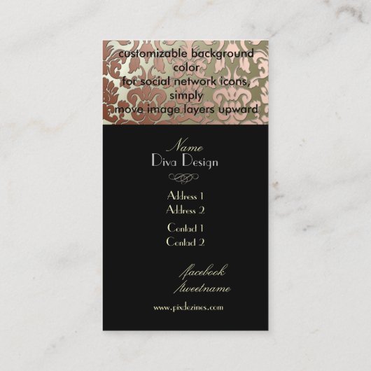 PixDezines Faux Copper Flora Damask/diy background Visitekaartje (Achterkant)