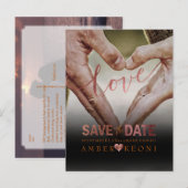 PixDezines Faux Copper Save the Date/Heart Aankondigingskaart (Voorkant / Achterkant)
