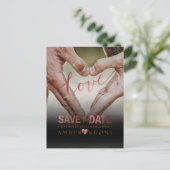 PixDezines Faux Copper Save the Date/Heart Aankondigingskaart (Staand voorkant)