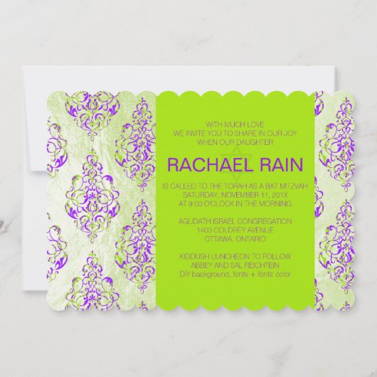 PixDezines faux foil/tunis damask bat mitzvah Kaart (Achterkant)