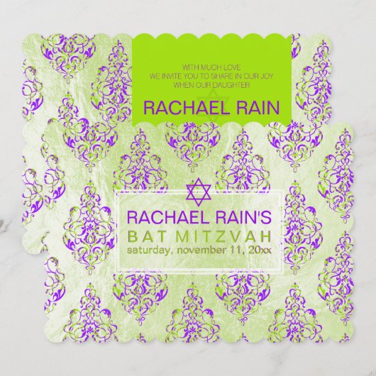 PixDezines faux foil/tunis damask bat mitzvah Kaart (Voorkant / Achterkant)