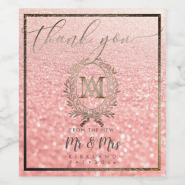 PixDezines Faux Folie Monogram + Laurel krans Wijn Etiket