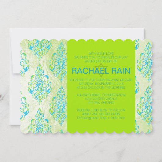 PixDezines faux folie/tunis damast bat mitzvah Kaart (Achterkant)