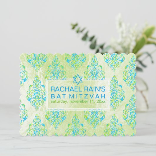 PixDezines faux folie/tunis damast bat mitzvah Kaart (Staand voorkant)